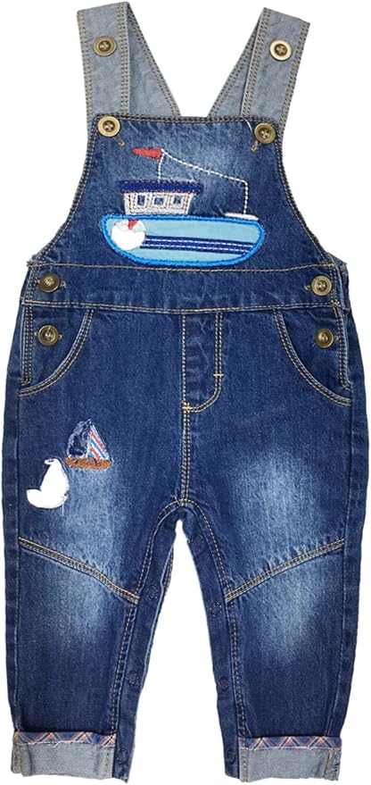 KIDSCOOL SPACE Baby Little Kids Cute Denim Embroidered Fashion Jean Overalls