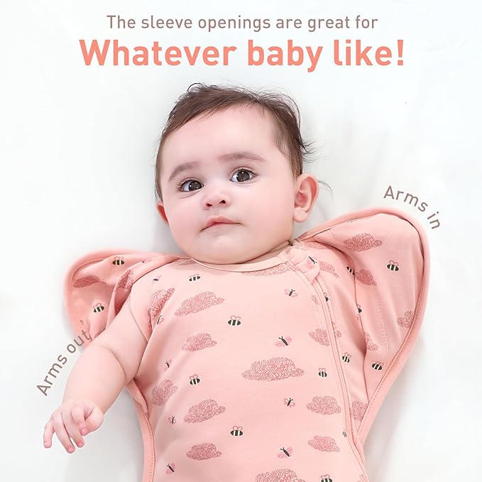 Premium Soft Cotton Swaddle Blanket Sleep Sack Arms Up 2 Packs 6-12 Months, Hands Up 3-Way Transitions to Arms-Free Wearable Sleeping Sack Bag for Babies Boys Girls Snug Fit Calms Startle Reflex