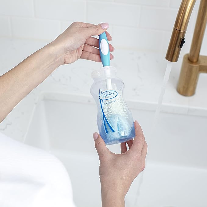 Dr. Brown's Reusable Sponge Baby Bottle Cleaning Brush with Suction Cup Stand, Scrubber and Nipple Cleaner, Assorted Color 1-Pack