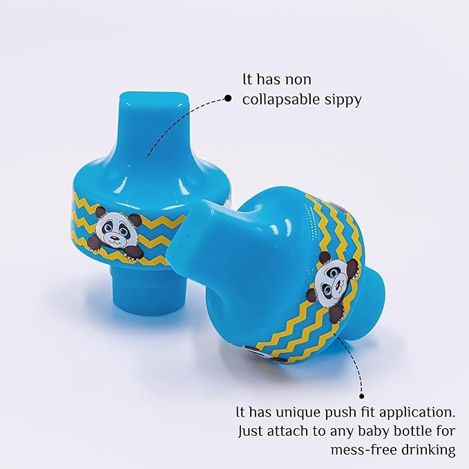 Refresh-a-Baby Bottle Top Spout Adapter – Reusable, Easily Convert Any Bottle into a Spill-Proof Sippy – Perfect for Travel & Everyday Use, BPA-Free, Dishwasher Safe - Pack of 2 (Panda)