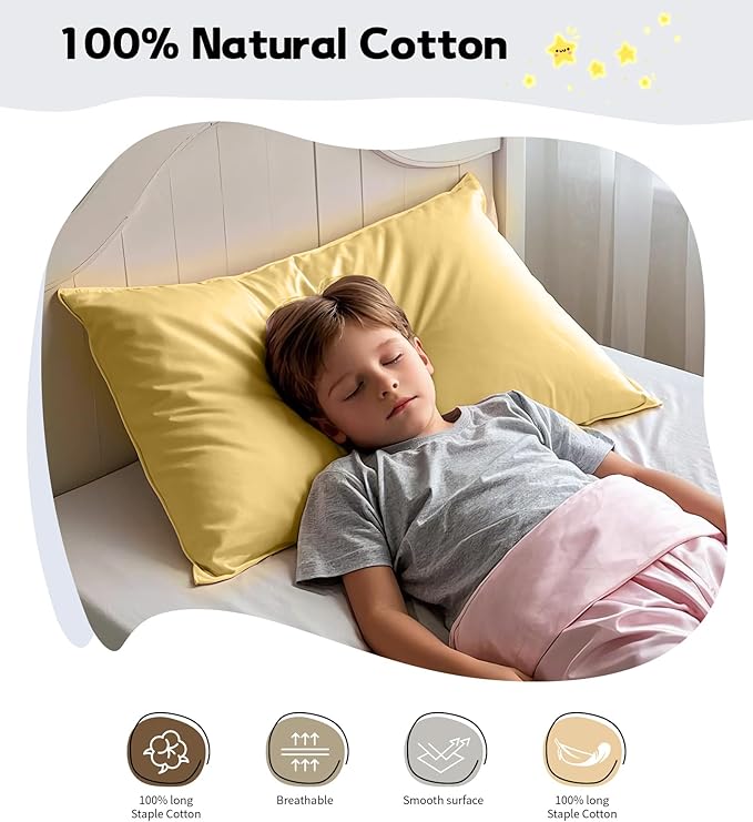 Deep Dream Toddler Pillowcases for 13x18 Pillow 2 Pack, 100% Cotton Travel Pillow Case Cover, 600 Thread Count Cotton Pillow Covers, Soft & Breathable Pillow Cases Envelope Closure, Mustard Yellow