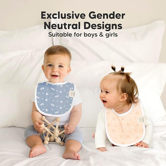 8-Pack Organic Baby Bibs for Boys, Girls - Soft Cotton Drooling and Teething Bibs for Baby Girl & Boy, Extra Absorbent, Easy To Clean & Put On for Toddler, Newborn, Infant 0-24 Months (Fleur)