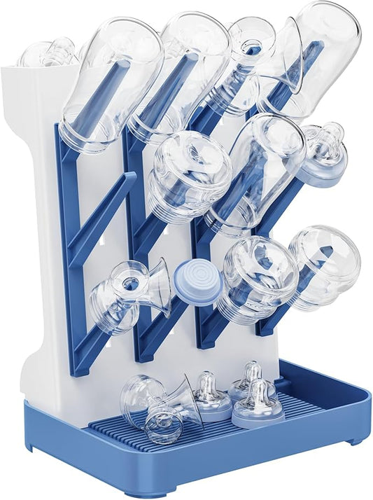 Baby Bottle Drying Rack,Baby Bottle Organizer for Countertop,Bottle Holder for Baby- Space Saving Standing Drying Rack for Baby Bottles and Pump Part Cleaning (Blue)