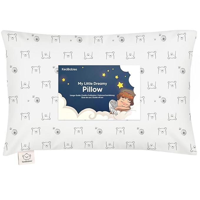 Toddler Pillow with Pillowcase - 13x18 My Little Dreamy Kids Travel Bed Pillows for Sleeping, Organic Cotton Small Pillowcase, Soft & Breathable, Machine Washable, Toddlers 2-5 years old (Bumble Bear)