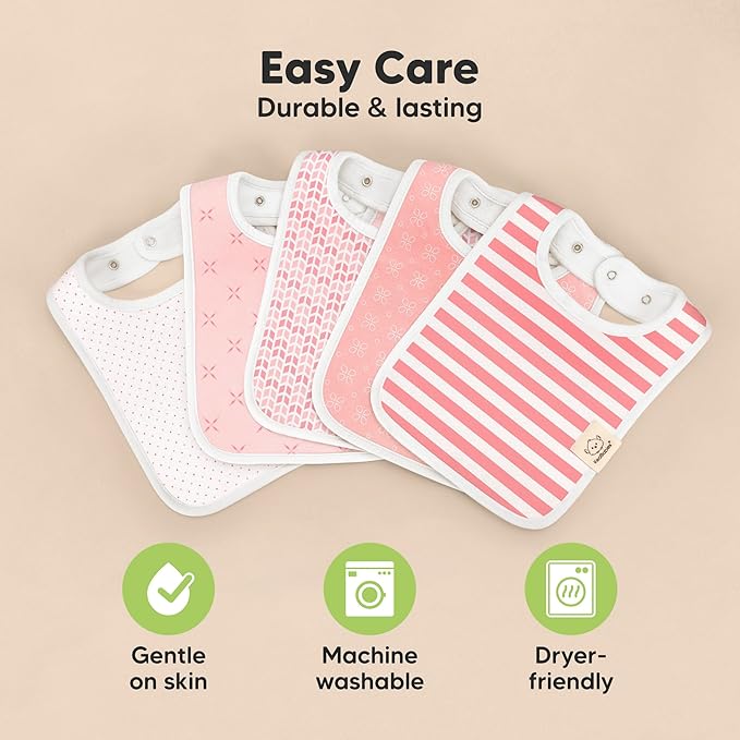 KeaBabies 8-Pack Organic Baby Bibs for Boys, Girls - Super Absorbent Cotton Drool Bibs for Baby Girl & Boy, Teething Toddler, Drooling Newborn, Ultra Soft & Machine Washable (Blush)