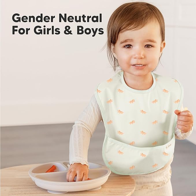 KeaBabies 3-Pack Waterproof Baby Bibs for Eating - Lightweight Toddler Feeding Bibs with Large Food Catcher, Mess Proof, Food-Grade Baby Eating Essentials, Easy to Put On & Clean (Marine Muse)