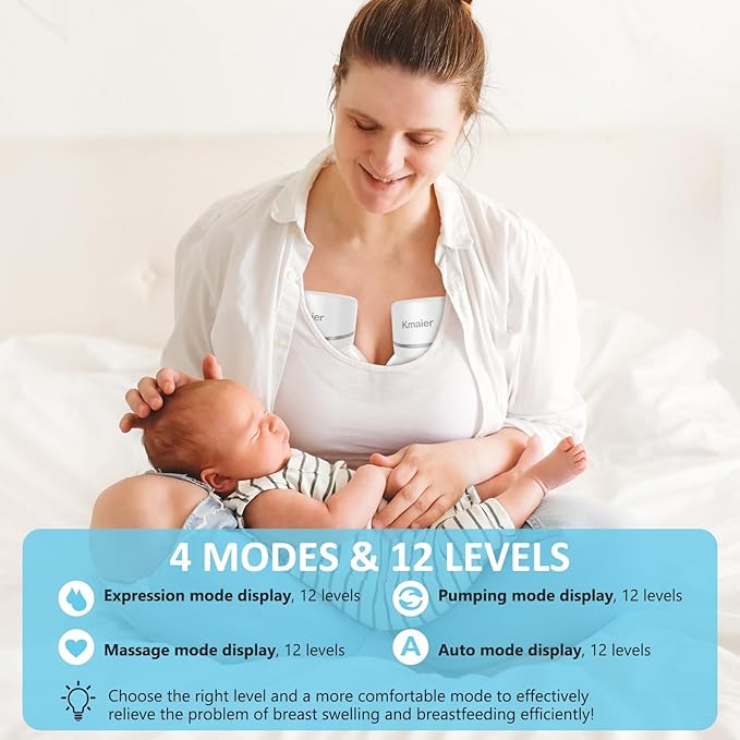 Wearable Breast Pump, Hands Free Breast Pump, Portable Electric Pump with LED Display, Ultra-Quiet and Pain Free- 4 Modes & 12 Levels, 24mm Flange, 2 Pack