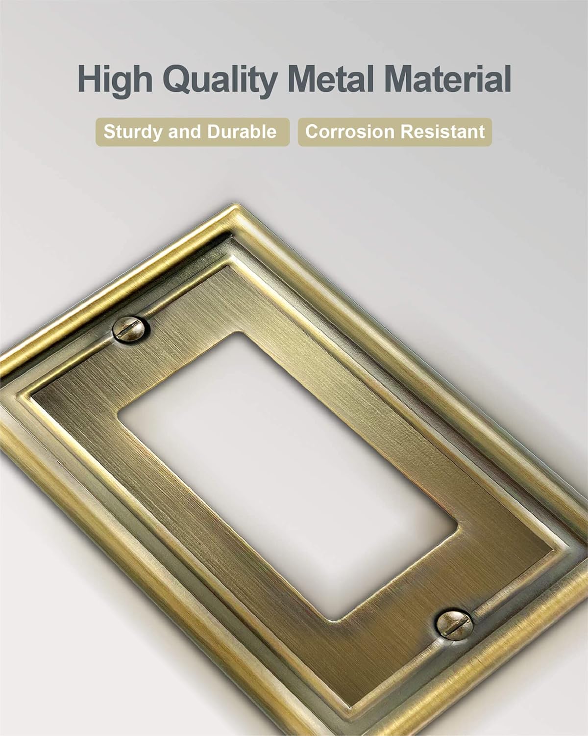 2-Pack Antique Brass Decorator Wall Plate, Electrical Outlet Cover for Dimmer Switch, GFCI Outlet and Receptacal, Metal Light Switch Cover, 3.15''*4.88'', Midsize