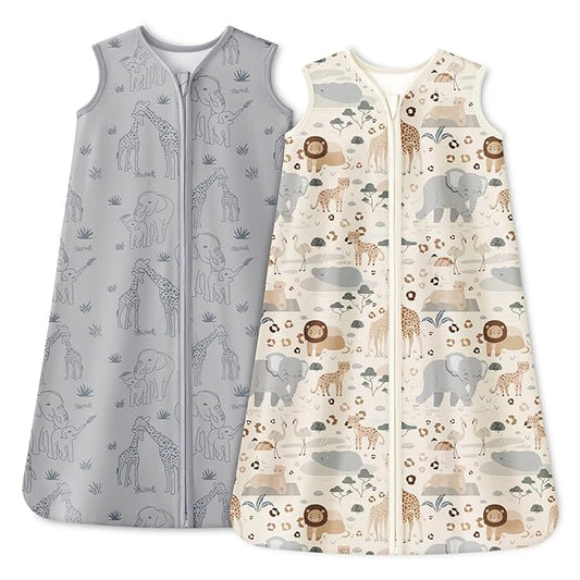 Baby Sleep Sack 6-12 Months 1.0 Tog Baby Wearable Blanket 100% Cotton Sleeping Sack with 2-Way Zipper for Infant Newborn Apricot & Gray Elephant