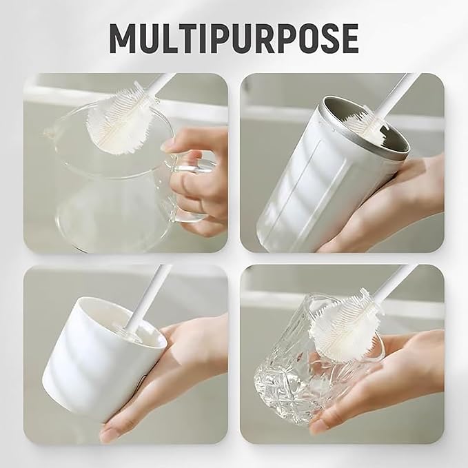3Pcs 360° Flexible Silicone Bottle Brush with Long Handle Multifunction Flexible, Deep Cleaning for Narrow Neck Bottles, Baby Bottles, Water Bottles (White)