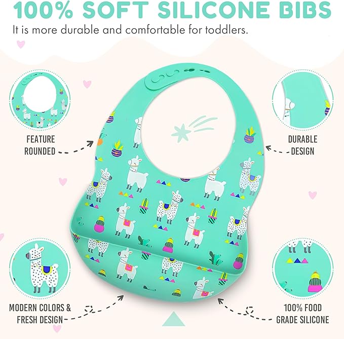 BPA-Free Silicone Baby Bibs with Travel Case, Toddlers Boys/Girls, Large Pocket, Adjustable, Toddlers 6-48 Months