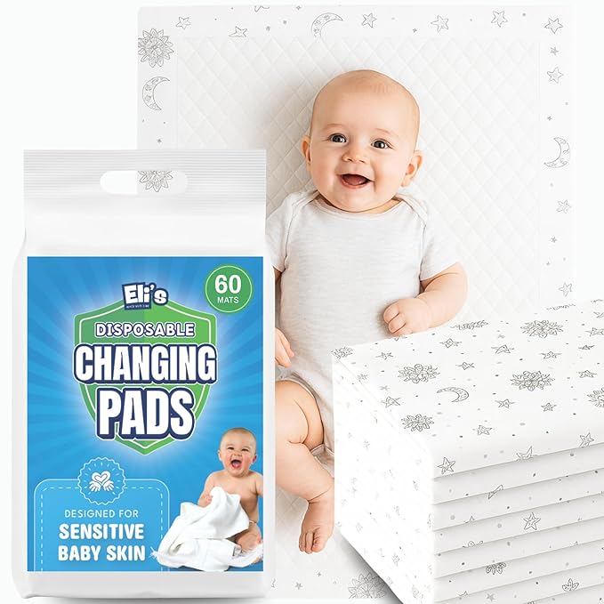 Eli with Love Disposable Baby Changing Pads - Soft, Waterproof & Leakproof Liners Absorbent Underpads - Large Travel Size Diaper Changing Mat for Home, Car, Diaper Bag - (60 Pack, Boho)
