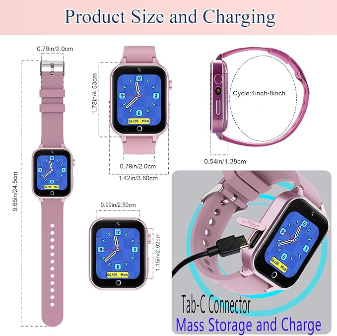 Goodatech Smart Watch for Kids 4-12 Years Boys Girls, 26 Puzzle Games,HD Camera,Video Music Player,Pedometer,Flashlight,Calendar,Alarm Clock,Aluminum Case,Sport Band (Pink)