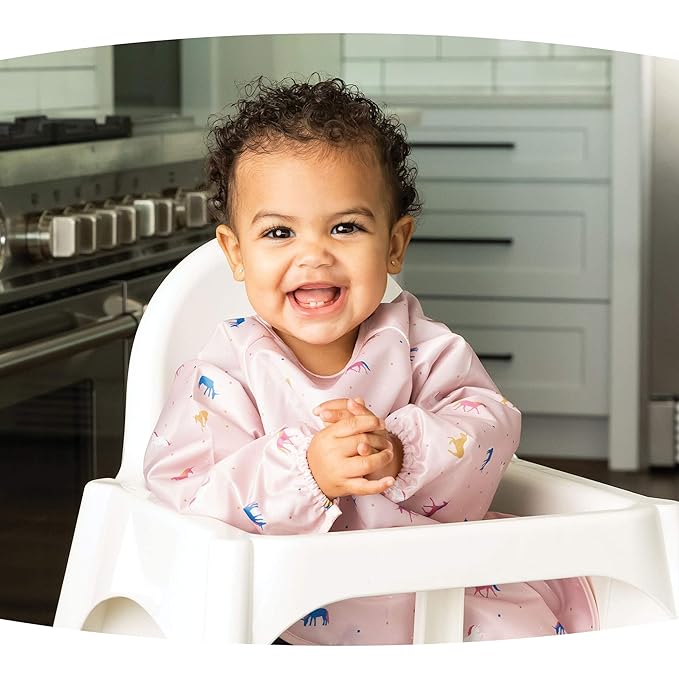 Tiny Twinkle Long Sleeve Bib for Babies & Toddlers – Waterproof Smock Bib for Eating – Machine Washable & Mess-Proof, Baby Feeding Essential & Shower Must-Have(Unicorn Confetti, 2-4Y)