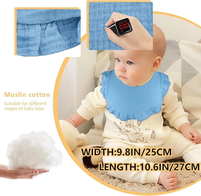 EllieHouse Baby Bibs for Girls Boys 10Pack Muslin Drool Teeth Drooling Teething Bibs Muslin Cotton for Infant Toddler