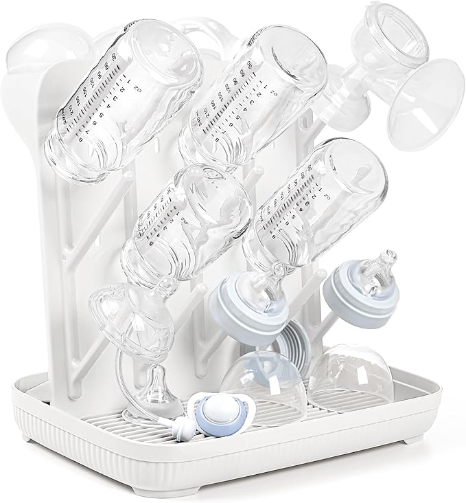 Termichy Baby Bottle Drying Rack: Large Vertical Bottle Dryer Rack Holder - Space Saving Standing Drying Rack for Baby Bottles and Pump Part Cleaning (White)