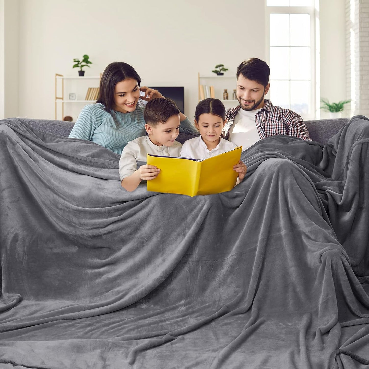 PHF Oversized King Fleece Blanket 120"x120", No Shed No Pilling Big Soft Blanket, Extra Large 10'x 10' Lightweight for Bed, Sofa Travel and Camping, Suitable for All Season, Grey