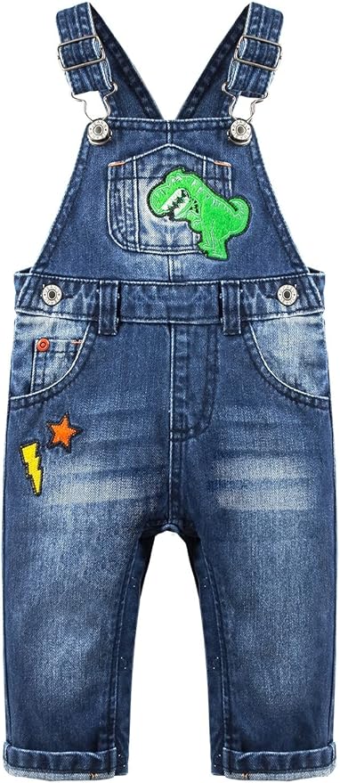 KIDSCOOL SPACE Baby Little Kids Cute Denim Embroidered Fashion Jean Overalls