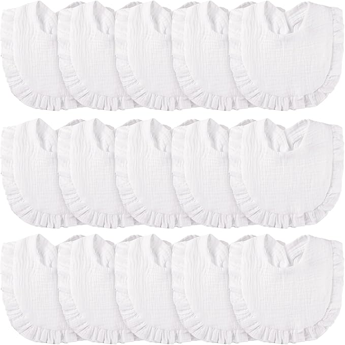 Kenning 18 Pcs Muslin Drool Baby Bibs Baby Girl Ruffle Bibs Absorbent Cotton with Snap Button for Boys Girls
