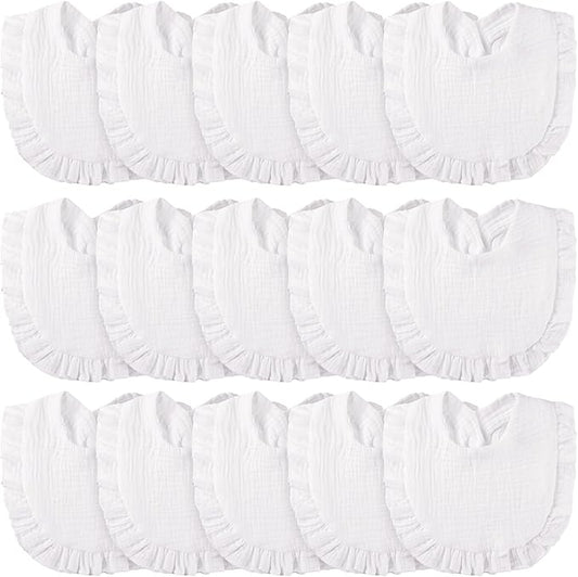 Kenning 18 Pcs Muslin Drool Baby Bibs Baby Girl Ruffle Bibs Absorbent Cotton with Snap Button for Boys Girls