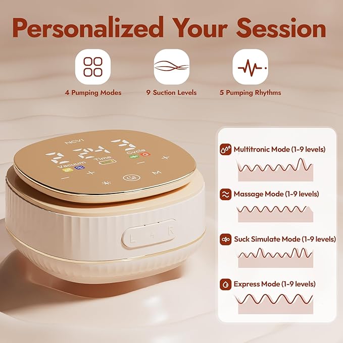 NCVI Electric Breast Pump 8132, VibeRelief Micro-Vibration Massage to Ease Discomfort, Ultra Comfortable Hospital-Grade Suction, Fully Adjustable, Rechargeable Portable Pump for Breastfeeding Moms