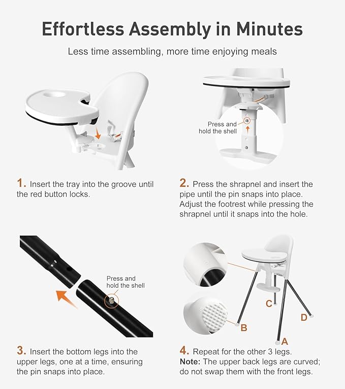 Funny Supply 3-in-1 Cute Folding High Chair, High Chairs for Babies and Toddlers, Modern Space Saving Highchair with Removable Double Tray, Easy to Clean, Light Weight Baby Feeding Chair, White