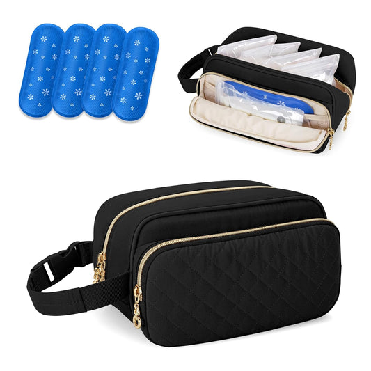 Damero Breastmilk Cooler Bag with 4 Ice Packs, Breast Milk Cooler Travel Bag Fit for Milk Bags or Bottles, with Buckle Handle for Breastfeeding Moms Travel/Daycare, Black