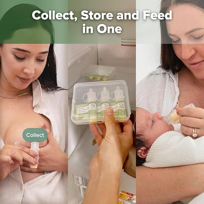 haakaa Colostrum Collectors 6ml/6pcs Pack - Collect, Store & Feed Colostrum in One, Ready-to-Use Individually Wrapped, Reusable & Leakproof, Include Cloth Wipe and Cleaning Brush