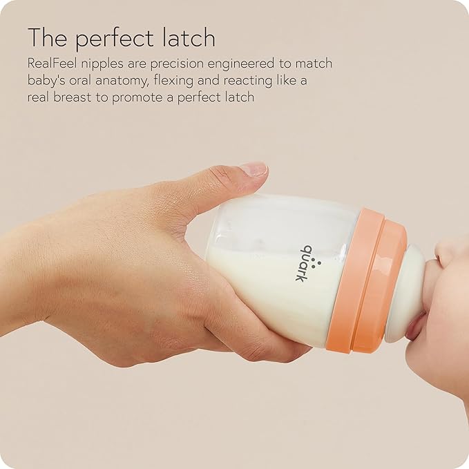BuubiBottle Hybrid Bottle Feeding Bundle by Quark - Baby Bottle Set with Baby Bottles for Breastfed Babies from Newborn to Toddler - With RealFeel Anti Colic Nipples, Sippy Cup Conversion Kit - Orange