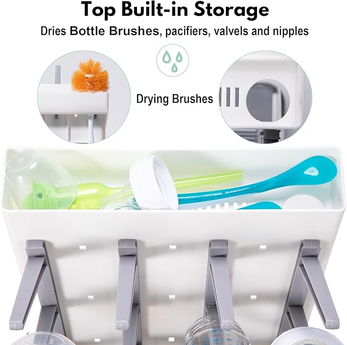 Space Saving Vertical Bottle Drying Rack, Large Countertop Baby Bottle Drying Rack Holder for Baby Bottles and Pump Parts, Blue