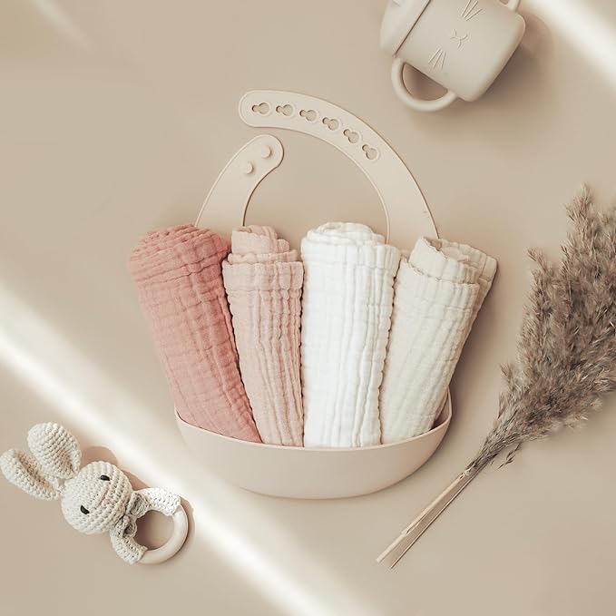 Konssy Baby Muslin Washcloths 7-Pack, 100% Cotton Baby Bath Washcloths, Soft & Absorbent Wash Cloths and Burp Cloths for Newborn Kids Girls & Boys, 11x11 inches