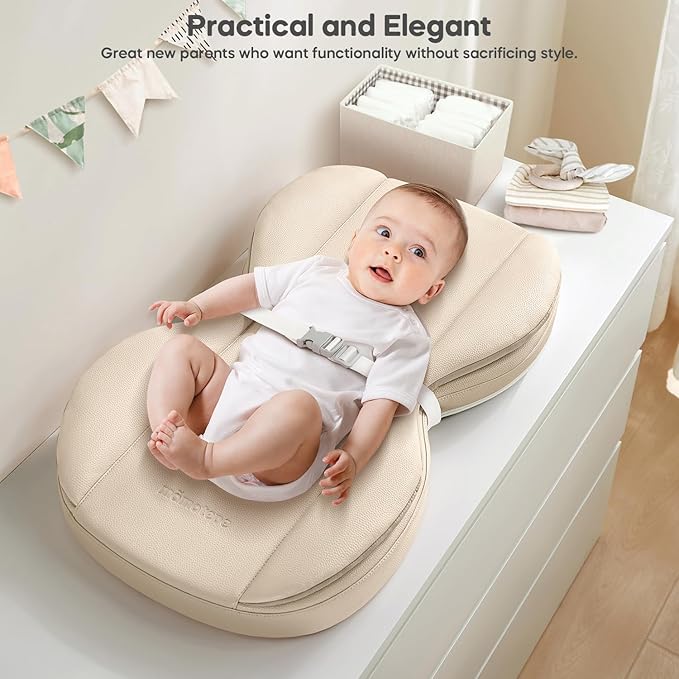 Mamatepe Leather Baby Changing Pad with Waterproof & Wipe-Clean for Dresser and Table, Lightweight and Portable - Memory Foam Cushion for Comfort, 28X16