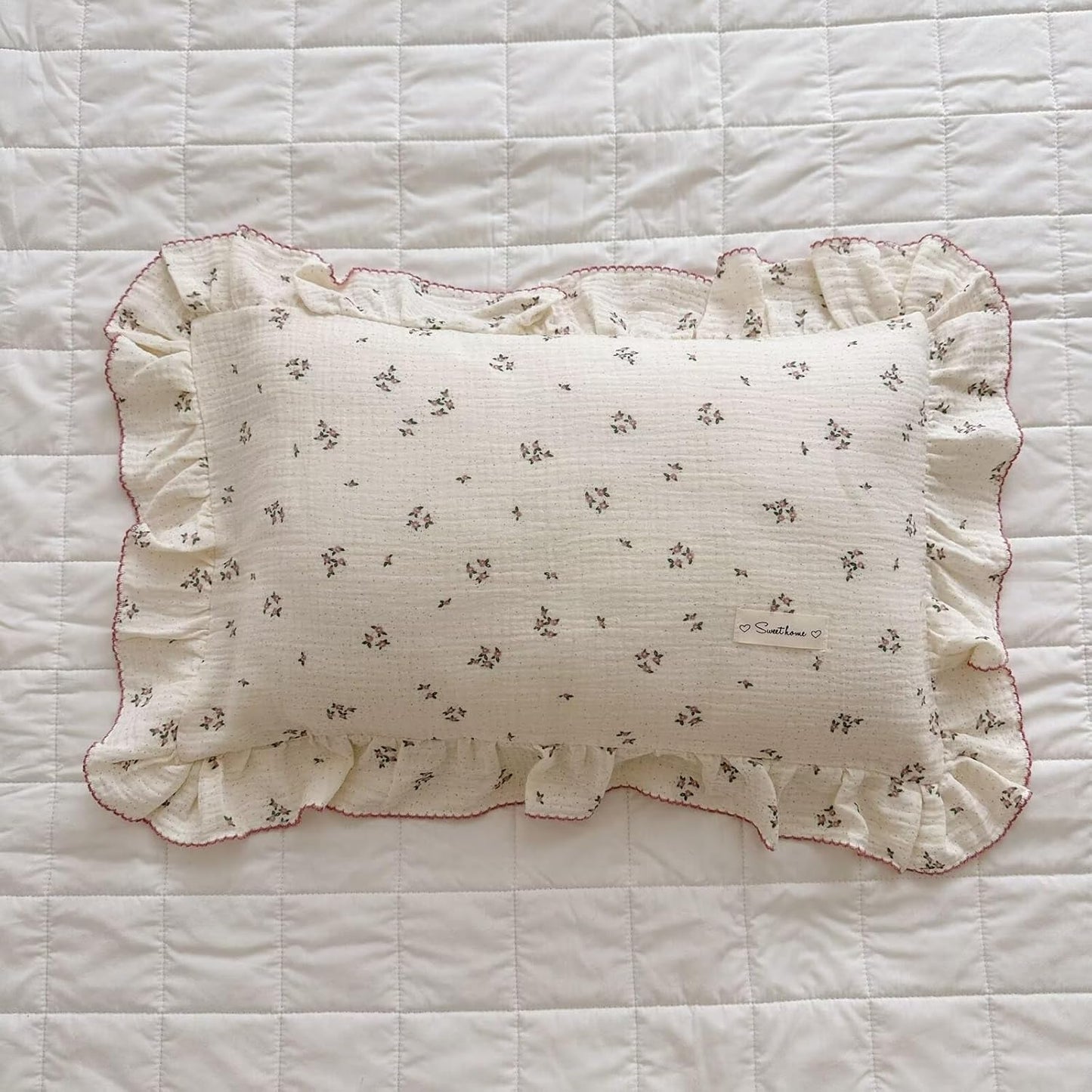 BuLuTu Cotton Muslin Kids Toddler Pillowcase with Ruffles, Chic Shabby Floral Pillow Cases, Girls Pillow Covers Fit 12"x16"/13"x18"/14"x19" Kids Pillow, Envelope Closure, Primrose Pattern, 1 Pack