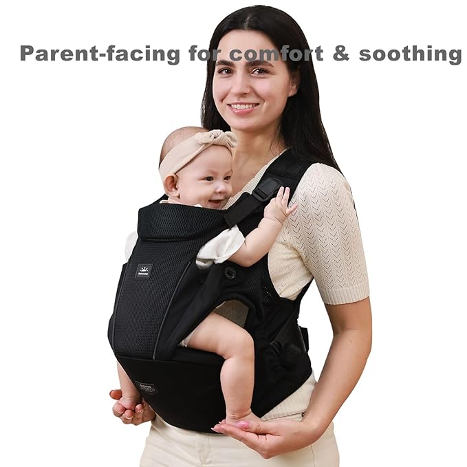 SUNVENO Baby Carrier for Newborn to Toddler – CPC-Certified Breathable Mesh Hip Seat Carrier, Supports 7-45 lbs for Front & Back Carry with Adjustable Waistband, All-Season, Black