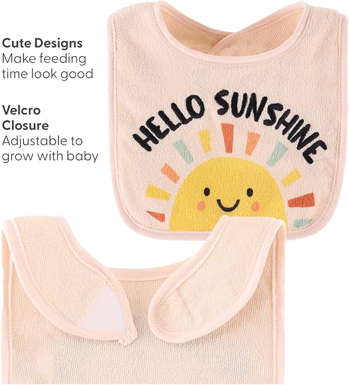 The Peanutshell Baby Boy or Girl Terry Bibs Set of 10-100% Cotton, Soft, Absorbent Baby Bibs, Unisex Toddler Boy or Girl Set, Newborn & Infant - Sunshine