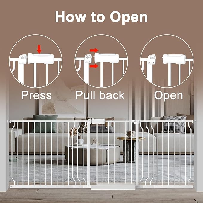 WAOWAO 71.65-85.03" Baby Gate Extra Wide Pressure Mounted Walk Through Swing Auto Close Safety Metal White Toddler Kids Child Dog Pet Puppy for Stairs,Doorways,Kitchen