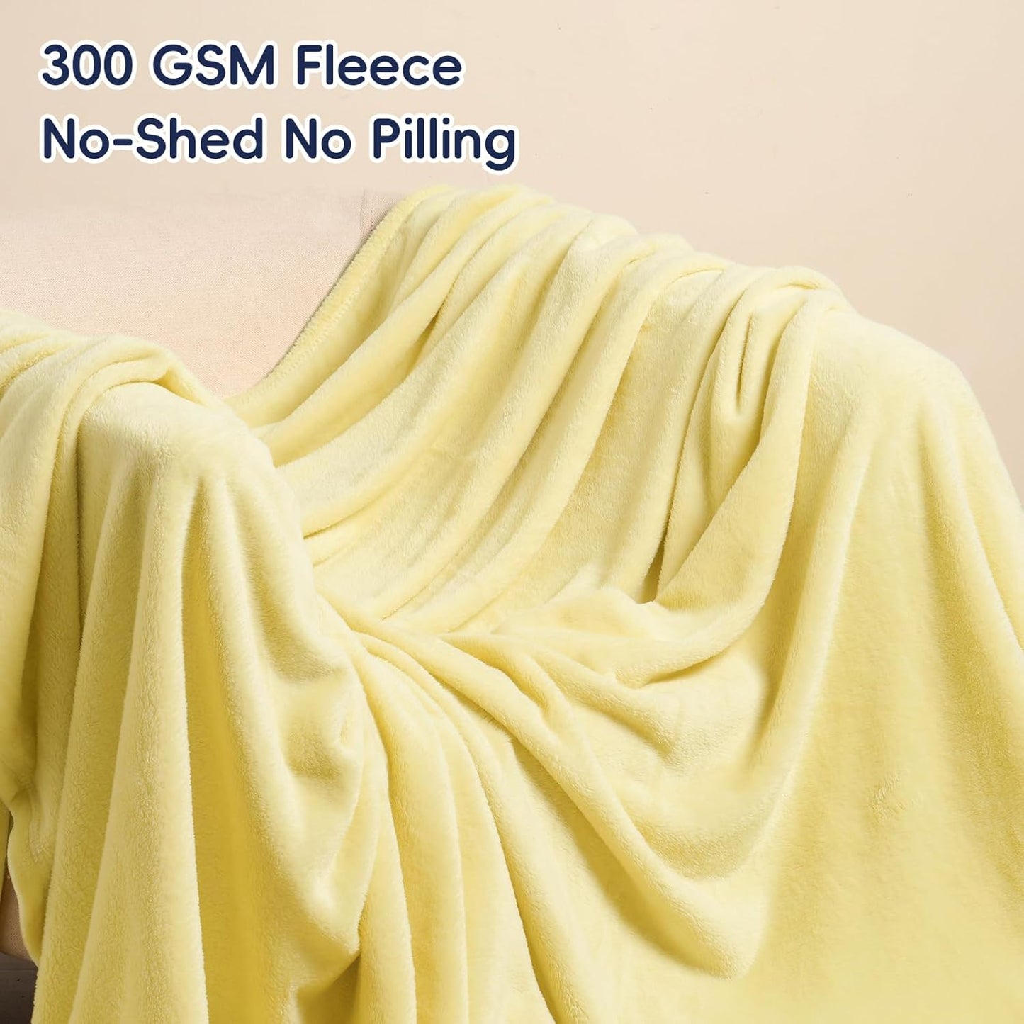 PHF Ultra Soft Fleece Blanket Queen Size, No Shed No Pilling Luxury Plush Cozy 300GSM Lightweight Blanket for Bed, Couch, Chair, Sofa Suitable for All Season, 90" x 90", Yellow