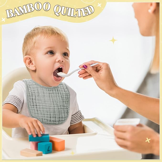 Frienda 8 Pcs Muslin Baby Bibs Cotton Bandana Drool Bibs Bulk for Newborn Infant 6 Absorbent Layers Feeding Accessory