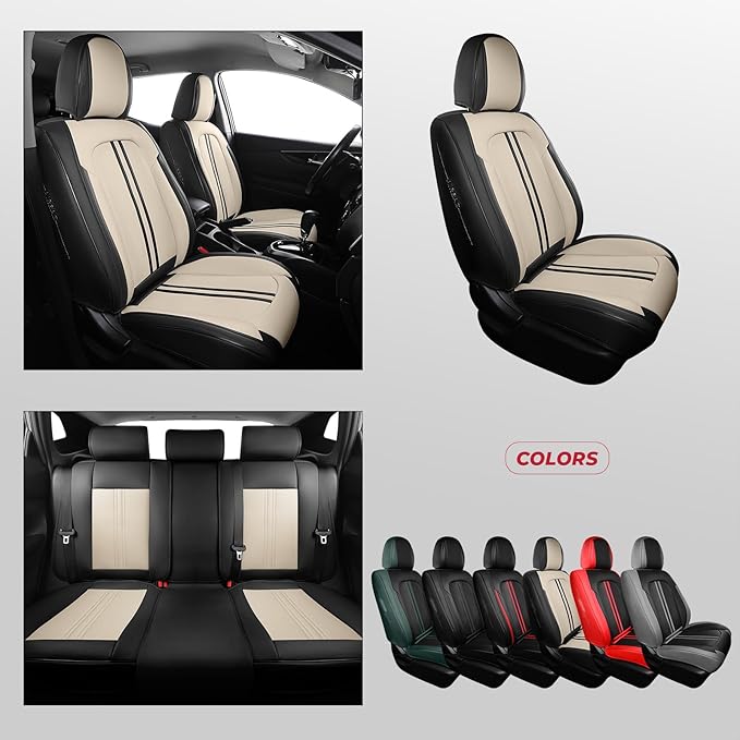 FREESOO Car Seat Covers Full Set, Leather Seat Covers for SUV, Beige Black Car Seat Covers Front Seats and Back, Waterproof Car Seat Cover, Carseat Seat Protectors, Auto Cushion Fit for Most Cars