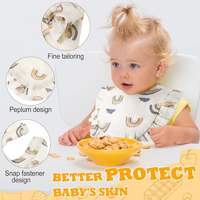 Mepase 10 Pcs Large Muslin Baby Girl Bibs Drool Teething Bibs Lap Shoulder for Boy Girls Teething(Retro Colors)