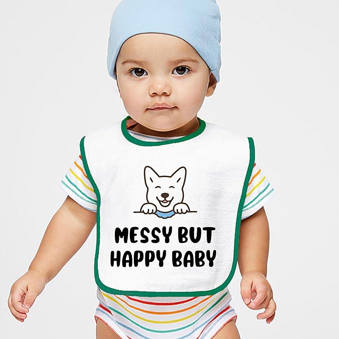 Personalized Baby Bib – Soft Cotton Terry, Cute Jindo Dog Design with Custom Text (1-2 Lines) – Newborns & Toddlers