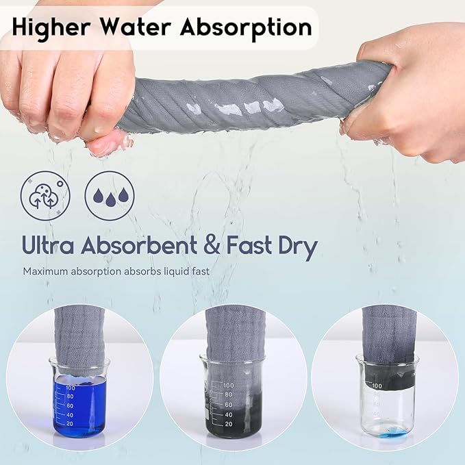 Muslin Baby Washcloths 6 Pack, 100% Cotton Wash Cloths for Babies, Large 12''X12'' Burp Cloths Absorbent and Soft for Newborn Infants Kids Boys Girls - White Gray