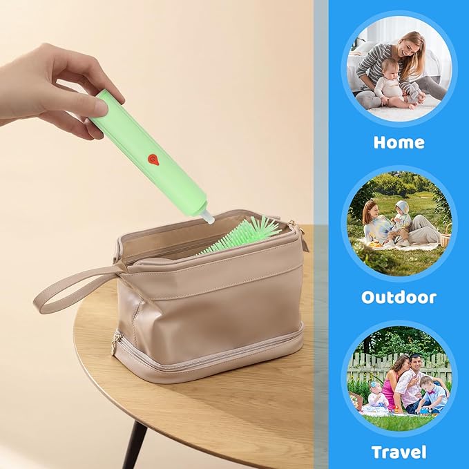 ULTRAFIRE Electric Bottle Brush, Baby Bottle Cleaner with Silicone Brush, Waterproof, 2 Modes & 360 Rotation, Green