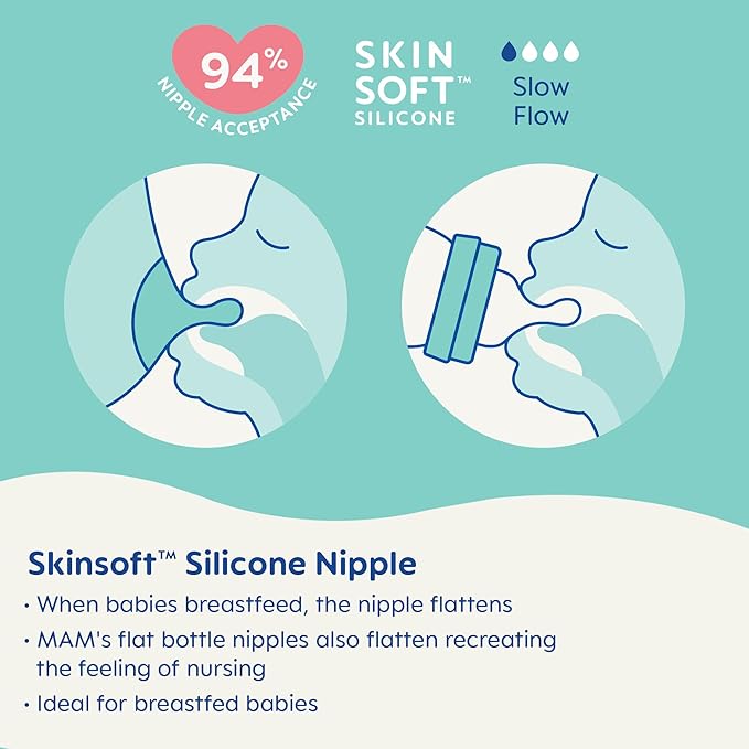 MAM Premium Glass Baby Bottles, Easy Switch Between Breast and Bottle, Feel Good Slow Flow, Newborn Essentials Must Have, 0+ Months, BPA Free, 6oz, Unisex, 3 Pack