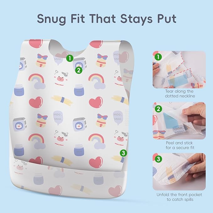 KIIS Disposable Baby Bibs for Travel - Waterproof Baby Smock Bibs for Eating, Toddlers & Kids - Travel & Daycare Essentials