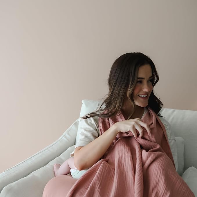 snuggle me® Nursing Cover - 100% Organic Cotton Muslin Nursing Cover Up for Breastfeeding with a BPA-Free Silicone Teether Ring, Ultra-Soft & Lightweight (33.5″ × 39.4″)