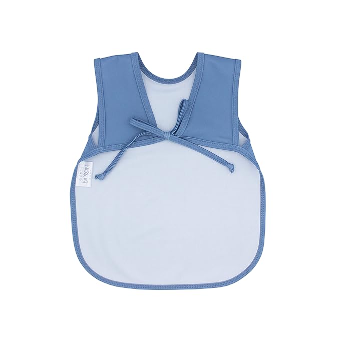 BapronBaby Minimalist Dusty Blue Bapron - No Neck Tie Safer Bib for Baby & Toddler - Soft Waterproof Stain Resistant - Machine Washable - Sz Preschool 3-5yrs