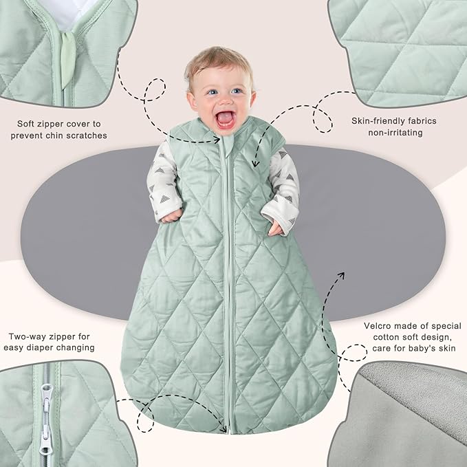 Newborn Sleep Sack Baby Swaddle,3-Way Adjustable Wearable Blanket,Swaddling Sleeping Bag,TOG 2.5 (Green, 0-3 Months)