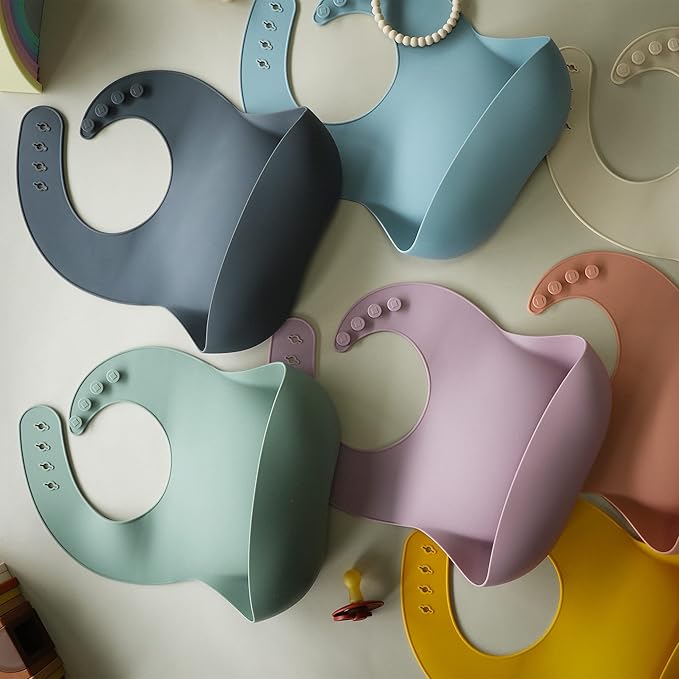 Moonkie Silicone Baby Bibs Set Of 2, BPA Free Soft Adjustable Fit Waterproof Feeding Bibs for Babies and Toddlers(Muted/Pale Mauve)