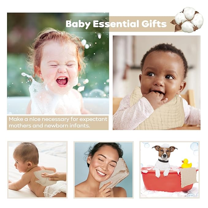 Yoofoss Muslin Baby Washcloths 100% Cotton Face Towels 10 Pack Wash Cloths for Baby 12x12in Soft and Absorbent Baby Wipes (Apricot)